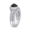 1.10 CT. T.W. Cushion-Cut Enhanced Black and White Diamond Frame Vintage-Style Bridal Set in 10K White Gold