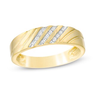 Men's 0.066 CT. T.W. Diamond Slant Wedding Band in 10K Gold