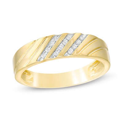 Men's 0.066 CT. T.W. Diamond Slant Wedding Band in 10K Gold