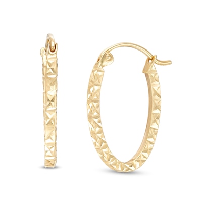 16.0mm Diamond-Cut Square Tube Oval Hoop Earrings in 14K Gold