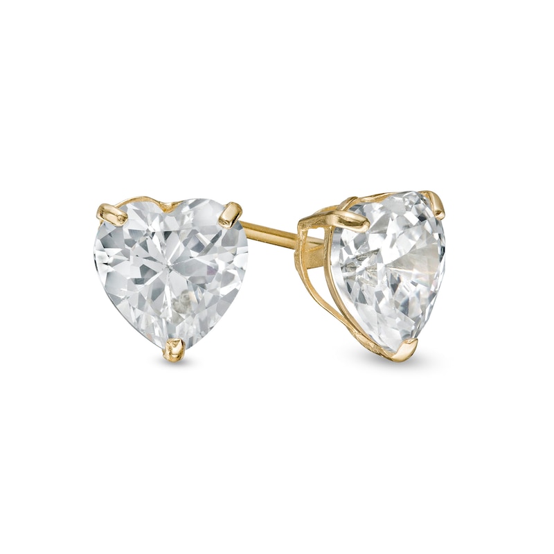 6.0mm Heart-Shaped Cubic Zirconia Stud Earrings in 14K Gold|Peoples Jewellers