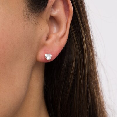 6.0mm Heart-Shaped Cubic Zirconia Stud Earrings in 14K Gold