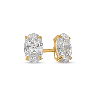 Oval Cubic Zirconia Solitaire Stud Earrings in 14K Gold