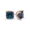 Thumbnail Image 0 of 6.0mm Cushion-Cut London Blue Topaz and Diamond Accent Stud Earrings in 10K Rose Gold