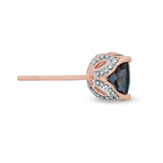 6.0mm Cushion-Cut London Blue Topaz and Diamond Accent Stud Earrings in 10K Rose Gold