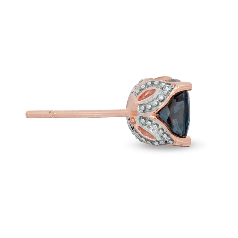 6.0mm Cushion-Cut London Blue Topaz and Diamond Accent Stud Earrings in 10K Rose Gold|Peoples Jewellers