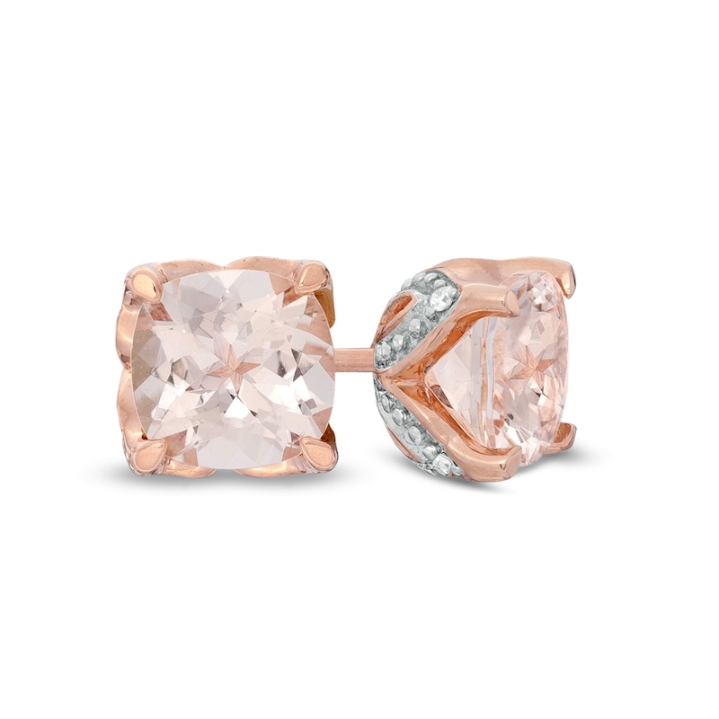 6.0mm Cushion-Cut Morganite and Diamond Accent Stud Earrings in 10K Rose Gold|Peoples Jewellers
