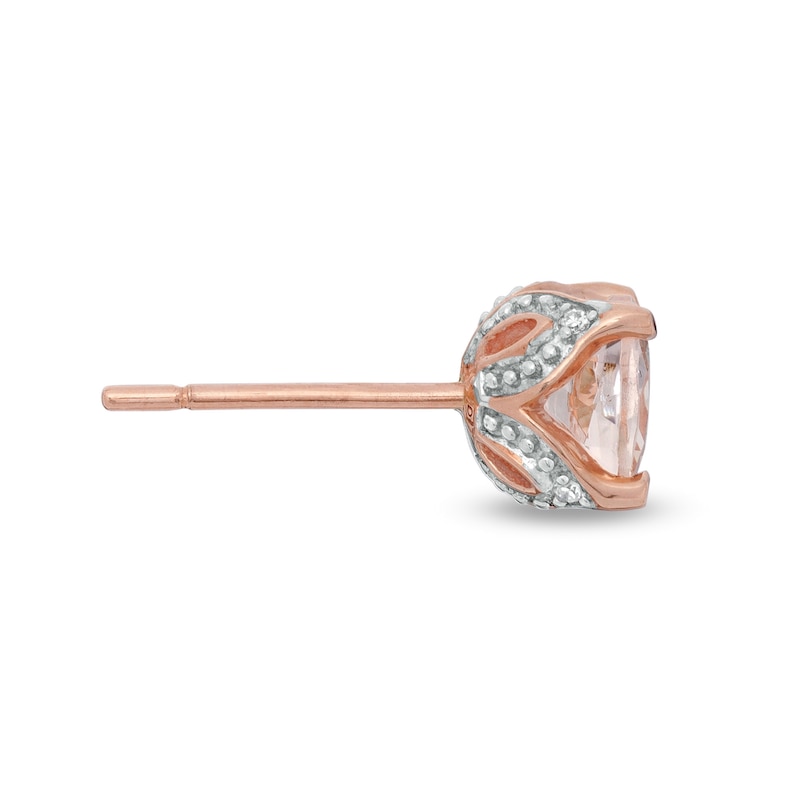 6.0mm Cushion-Cut Morganite and Diamond Accent Stud Earrings in 10K Rose Gold|Peoples Jewellers