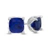 Thumbnail Image 0 of 6.0mm Cushion-Cut Lab-Created Blue Sapphire and Diamond Accent Stud Earrings in 10K White Gold