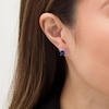 Thumbnail Image 1 of 6.0mm Cushion-Cut Lab-Created Blue Sapphire and Diamond Accent Stud Earrings in 10K White Gold