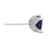 Thumbnail Image 2 of 6.0mm Cushion-Cut Lab-Created Blue Sapphire and Diamond Accent Stud Earrings in 10K White Gold