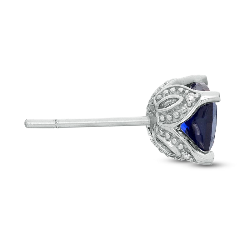 6.0mm Cushion-Cut Lab-Created Blue Sapphire and Diamond Accent Stud Earrings in 10K White Gold|Peoples Jewellers