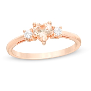 5.0mm Heart-Shaped Morganite and 0.10 CT. T.W. Diamond Ring in 10K Rose Gold