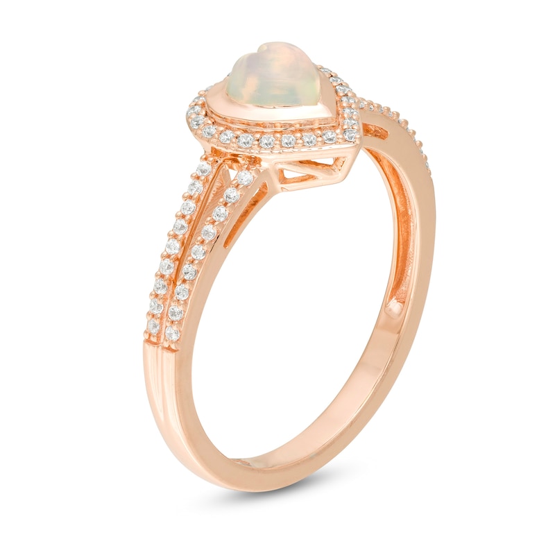 5.0mm Heart-Shaped Opal and 0.20 CT. T.W. Diamond Split Shank Ring in 10K Rose Gold|Peoples Jewellers