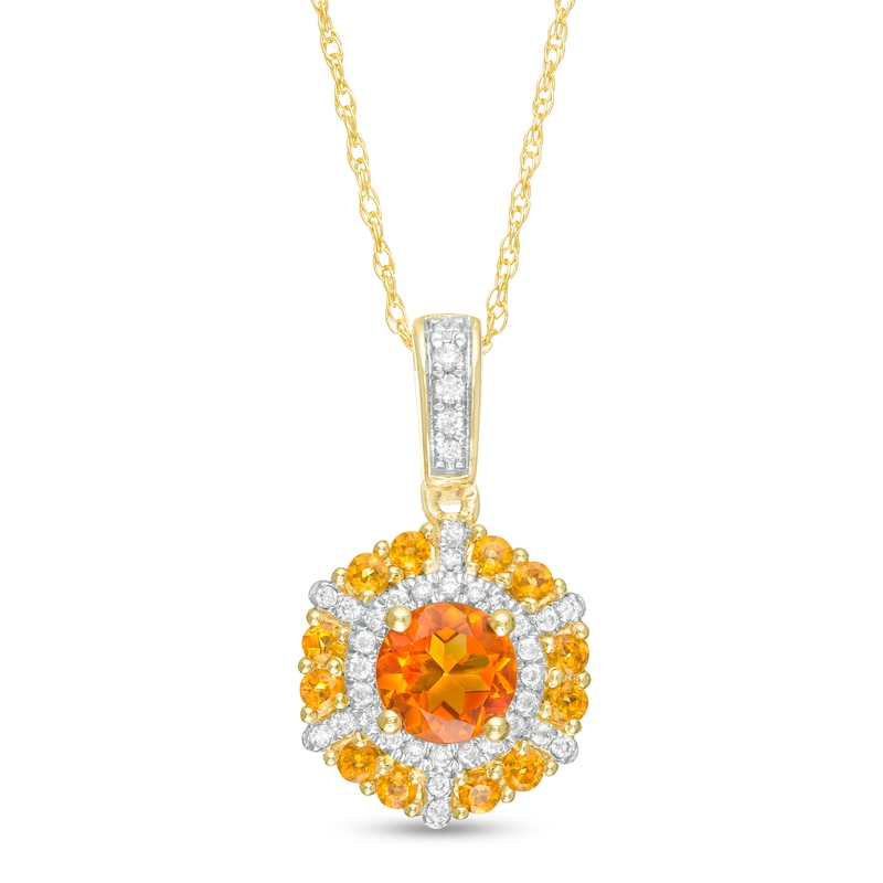5.0mm Citrine and 0.10 CT. T.W. Diamond Octagonal Frame Pendant in 10K Gold|Peoples Jewellers