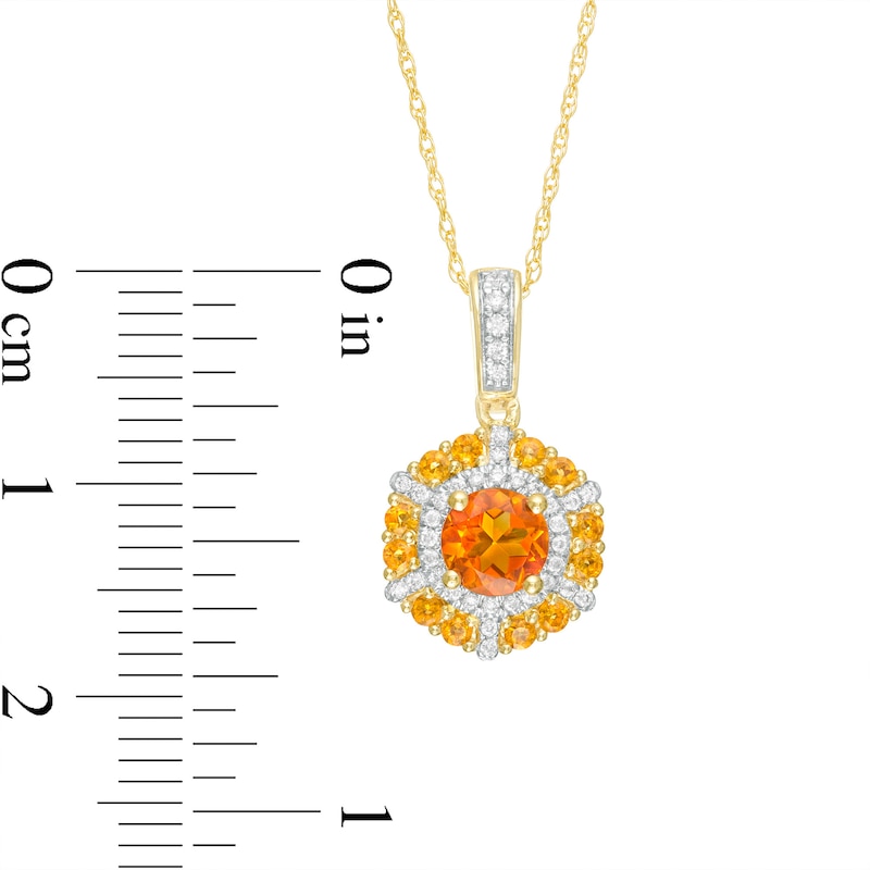 5.0mm Citrine and 0.10 CT. T.W. Diamond Octagonal Frame Pendant in 10K Gold|Peoples Jewellers