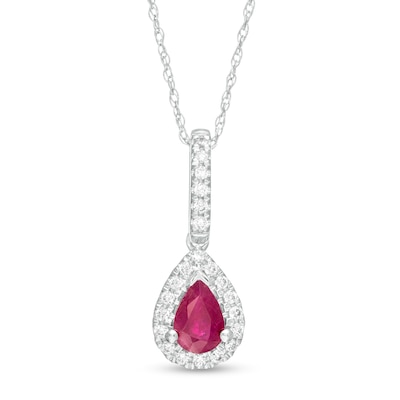 Pear-Shaped Ruby and 0.13 CT. T.W. Diamond Teardrop Pendant in 10K White Gold