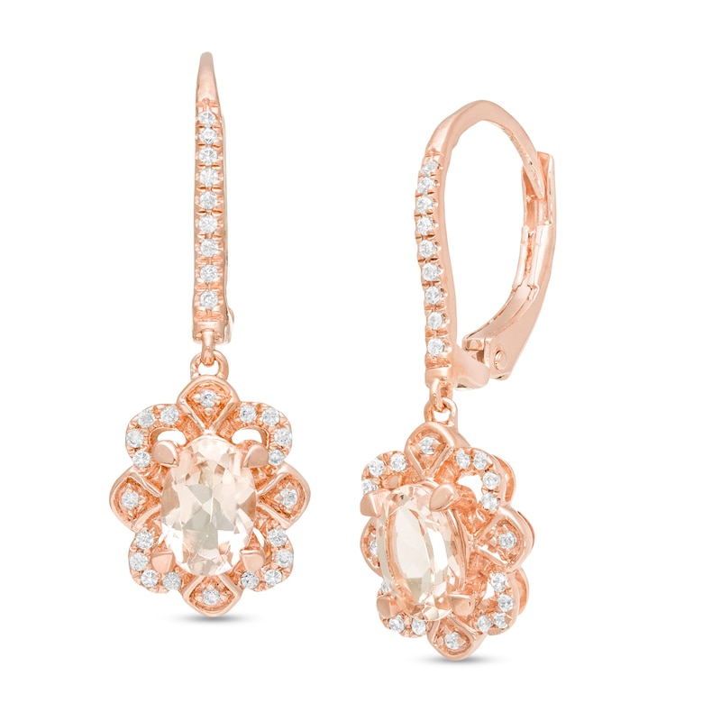 Oval Morganite and 0.15 CT. T.W. Diamond Floral Drop Earrings in 10K Rose Gold|Peoples Jewellers