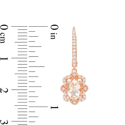 Oval Morganite and 0.15 CT. T.W. Diamond Floral Drop Earrings in 10K Rose Gold