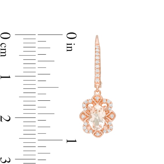 Oval Morganite and 0.15 CT. T.W. Diamond Floral Drop Earrings in 10K Rose Gold