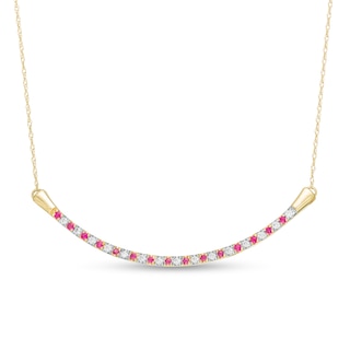 Alternating Ruby and 0.13 CT. T.W. Diamond Curved Bar Necklace in 10K Gold