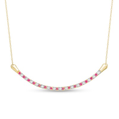 Alternating Ruby and 0.13 CT. T.W. Diamond Curved Bar Necklace in 10K Gold