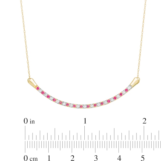 Alternating Ruby and 0.13 CT. T.W. Diamond Curved Bar Necklace in 10K Gold