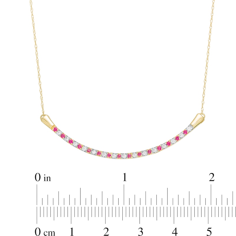 Alternating Ruby and 0.13 CT. T.W. Diamond Curved Bar Necklace in 10K Gold|Peoples Jewellers