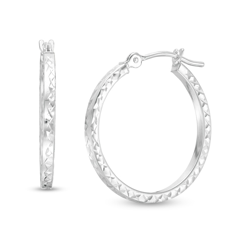 20.0mm Diamond-Cut Square Tube Hoop Earrings in 14K White Gold