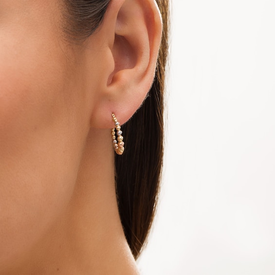 Multi-Finish Graduating Bead Hoop Earrings in 14K Tri-Tone Gold