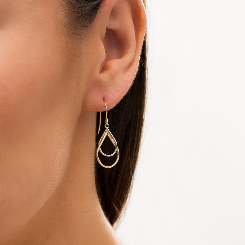 Interlocking Double Teardrop Earrings in 14K Two-Tone Gold