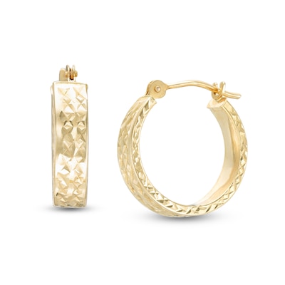 15.0mm Diamond-Cut "X" Square Tube Hoop Earrings in 14K Gold