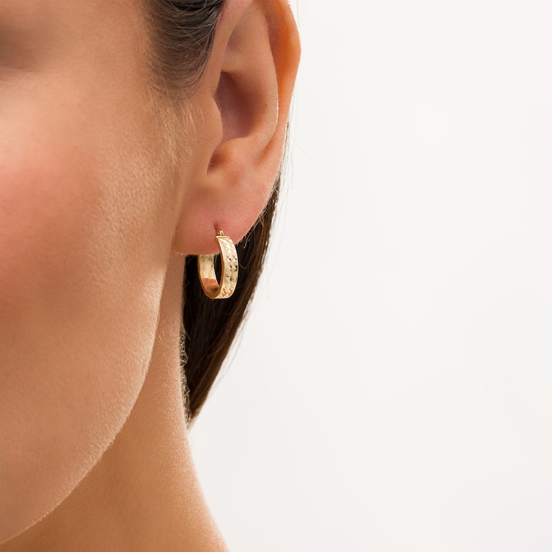 15.0mm Diamond-Cut "X" Square Tube Hoop Earrings in 14K Gold|Peoples Jewellers