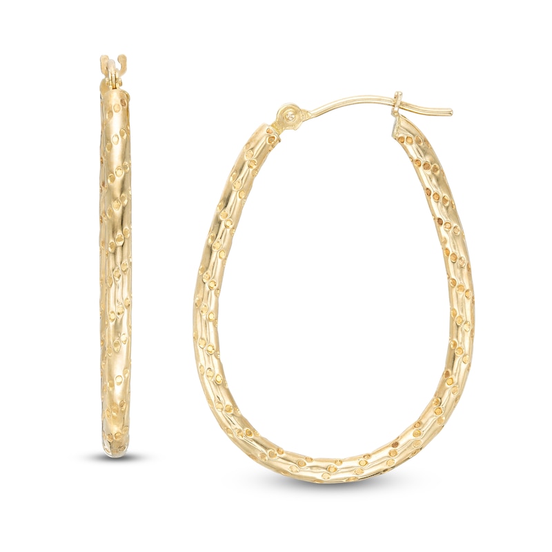 22.5 x 31.0mm Textured Oval Hoop Earrings in 14K Gold|Peoples Jewellers