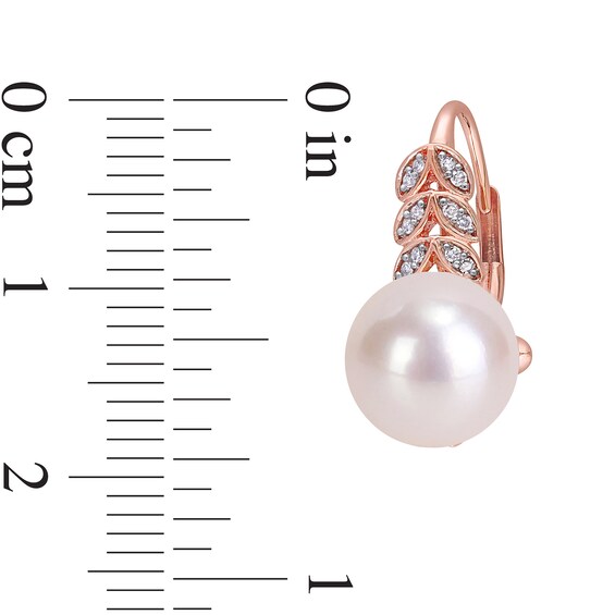 9.0-9.5mm Freshwater Cultured Pearl and 0.15 CT. T.W. Diamond Laurel Drop Earrings in 10K Rose Gold