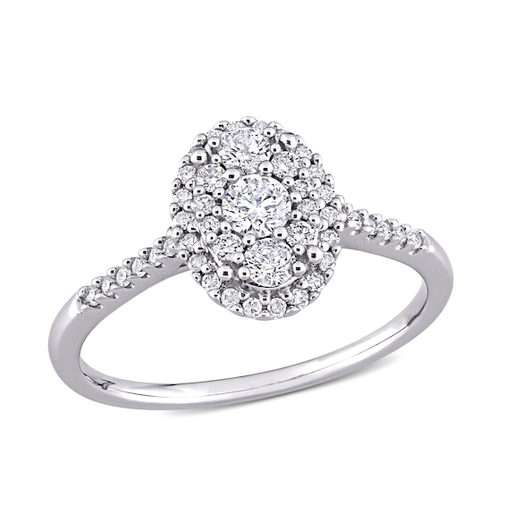 0.49 CT. T.W. Composite Diamond Oval Frame Engagement Ring in 10K White Gold