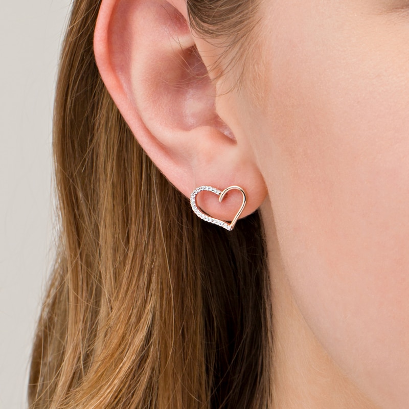 0.115 CT. T.W. Diamond Heart Outline Stud Earrings in 10K Rose Gold|Peoples Jewellers