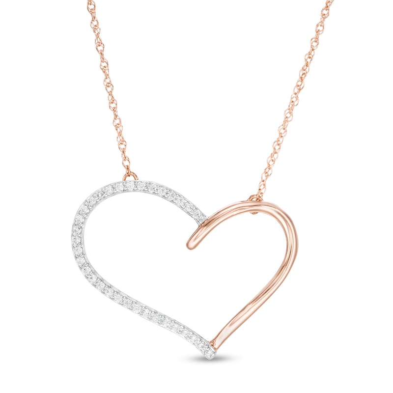0.115 CT. T.W. Diamond Heart Outline Necklace in 10K Rose Gold|Peoples Jewellers