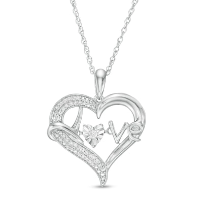 Unstoppable Love™ 0.085 CT. T.W. Diamond Heart Outline with "Love" Pendant in Sterling Silver