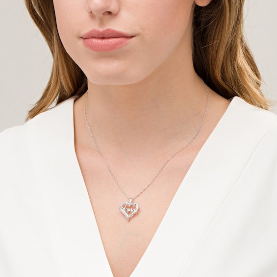 Unstoppable Love™ 0.085 CT. T.W. Diamond Heart Outline with "Love" Pendant in Sterling Silver