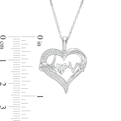 Unstoppable Love™ 0.085 CT. T.W. Diamond Heart Outline with "Love" Pendant in Sterling Silver