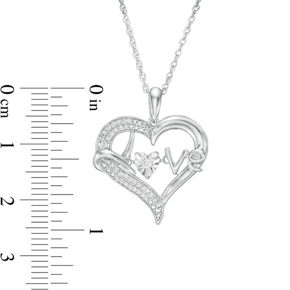 Unstoppable Love™ 0.085 CT. T.W. Diamond Heart Outline with "Love" Pendant in Sterling Silver