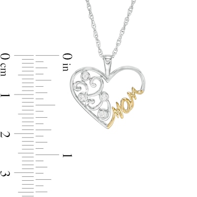 0.04 CT. T.W. Diamond Filigree Heart "MOM" Pendant in Sterling Silver and 10K Gold