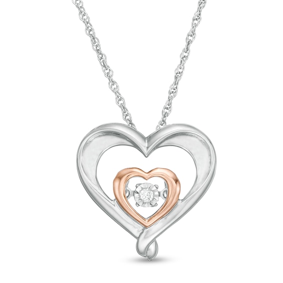 Unstoppable Love™ Diamond Accent Double Heart Pendant in Sterling Silver and 10K Rose Gold