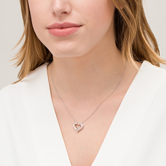 Unstoppable Love™ Diamond Accent Double Heart Pendant in Sterling Silver and 10K Rose Gold