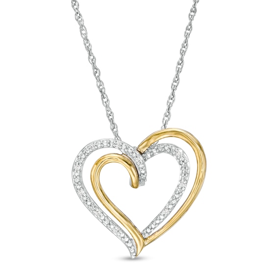 Diamond Accent Double Heart Pendant in Sterling Silver and 10K Gold