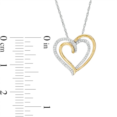 Diamond Accent Double Heart Pendant in Sterling Silver and 10K Gold