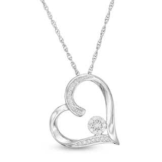 0.085 CT. T.W. Composite Diamond Tilted Heart Outline Pendant in Sterling Silver