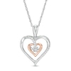 Unstoppable Love™ 0.065 CT. T.W. Diamond Double Heart Pendant in Sterling Silver and 10K Rose Gold