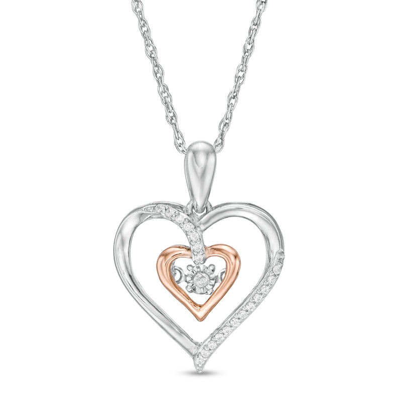Unstoppable Love™ 0.065 CT. T.W. Diamond Double Heart Pendant in Sterling Silver and 10K Rose Gold|Peoples Jewellers